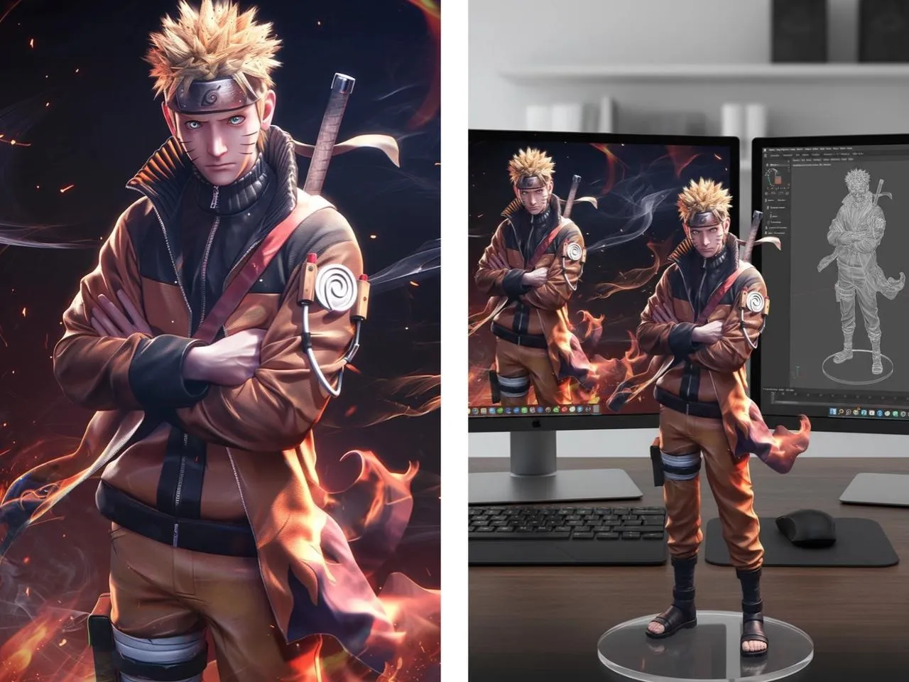AI-generated character illustration beside a printed figure